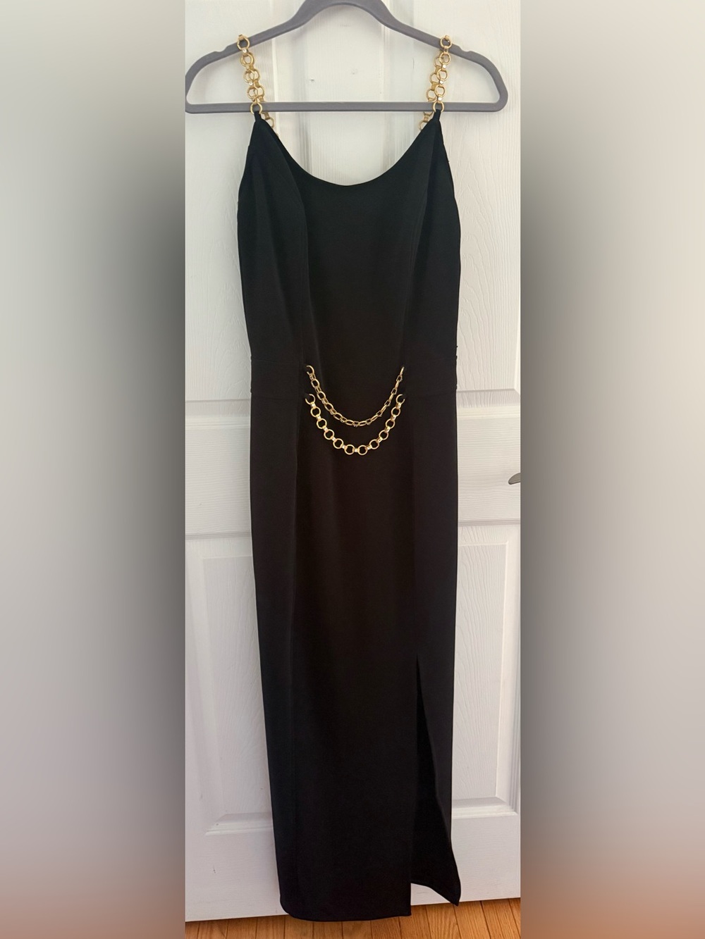 VTG Dave & Johnny Black Maxi Dress Gold Chain Rhinestone Y2K Size 10 RARE